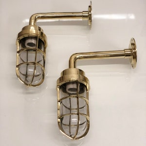 Coastal Style Solid Brass Small Nautical Bulkhead Light Fixture 2 Pieces