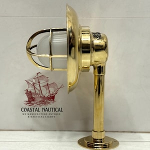 Nautical Antique Brass Swan Ship Bulkhead Passageway Wall Wiska Light with Brass Shade