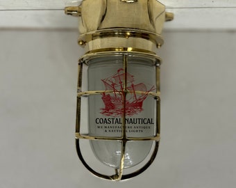 Marine Industrial Vintage Solid Brass Bulkhead Lamp/Light With Frosted Glass