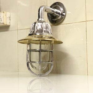 Maritime Style Sconce Bulkhead Solid Aluminum & Brass Swan Shade Ship Light Fixture, Nautical Wall Mount for Hallways or Outdoors
