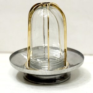 Nautical Maritime Aluminum Bulkhead Ship Light with Brass Cage, Vintage Industrial Wall Light, Marine Style Aluminum Shade Sconce