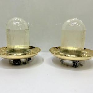Nautical Original Vintage Industrial Old Ceiling Bulkhead Light - Made In Canada 2 Pieces