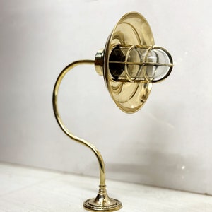 Goose Neck Brass Ship Wall Bulkhead Light Fixture with Shade – Vintage Nautical Lighting