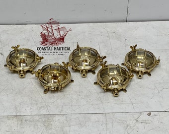 New Nautical Antique Maritime Ship Polished Small Trim Festoon Brass Deck Light 5 Pieces