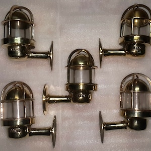 Vintage Reclaimed Original Brass Swan Old Antique Ship Wall Light - Set of 5