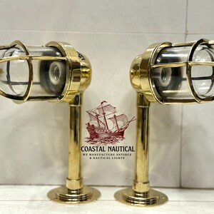 Antique Brass Vintage Maritime Ship Wiska Bulkhead Sconce Light - Nautical Industrial Wall Fixture for Home Decor 2 Pcs