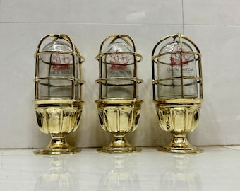 Home Interior Decor Antique New Brass Bulkhead Ship Ceiling Lamp Light Fixture Set Of 3