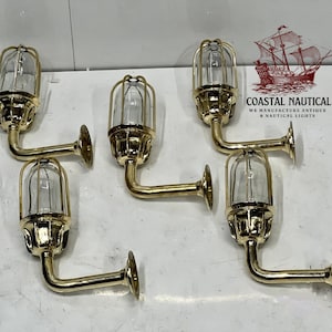 Nautical Marine Solid Brass Bulkhead Light, Indoor/Outdoor Swan Passageway Ship Light, Wall-Mounted Home Décor Fixture - Lot Of 5