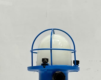 Blue Coating Retro Late Century Style Cargo Ship Bulkhead Light with White Globe