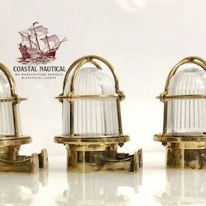 Original Old Reclaimed Marine Vintage Solid Brass Ceiling Bulkhead Lamp - Lot 3