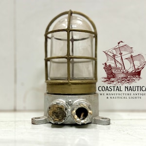 Authentic Original DAE YANG Old Reclaimed Ship Post Mounted Bulkhead Lamp, Vintage Nautical Marine Light Fixture, Brass Outdoor Lighting