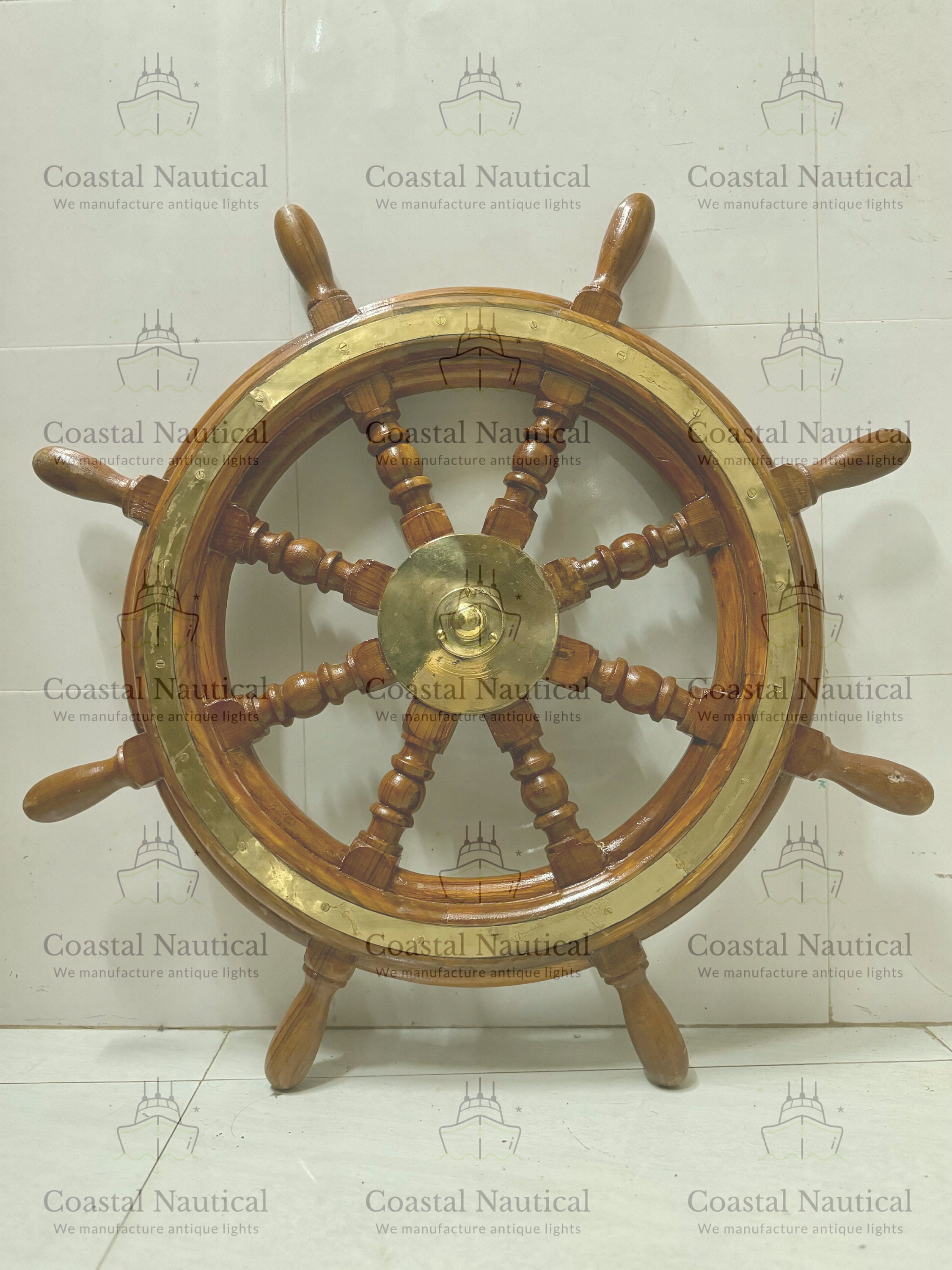 Maritime Nautical Antique Vintage Wooden Ship Steering Wheel Ship ...