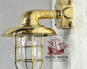 CHRISTMAS CELEBRATION, Maritime Retro Style New Brass Passageway Ship Swan/Bulkhead/Wall Light & Shade Junction Box