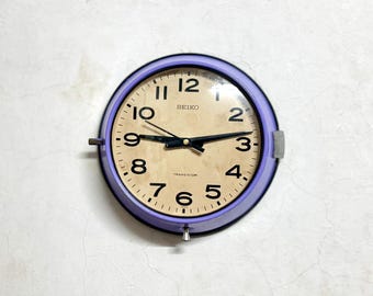 Original Vintage Industrial Seiko Wall Clock | Japan Maritime Design with Purple Coated Finish
