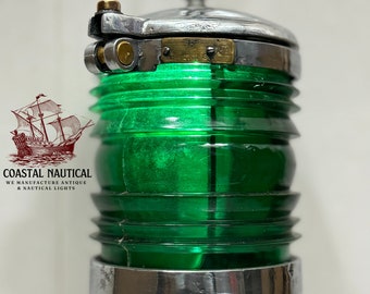 Industriële Vintage Messing Metaal Originele Marine Cargo Elektrische Lamp - Groen Glas