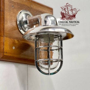 Antique Bulkhead Aluminum Passageway Ship Light | Wall Mount Swan Light with Shade | Vintage Nautical Wall Sconce