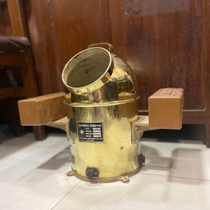 Original Saura Keiki Seisakusho Magnetic Binnacle Brass Compass Marine Instrument - Made in Japan