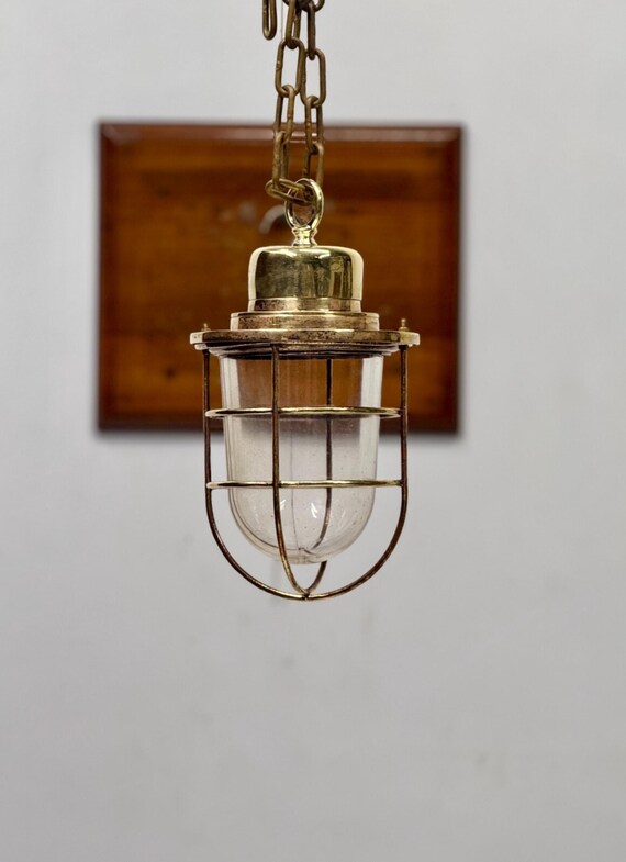 Vintage Brass Bulkhead Pendant Light – Mid-century Nautical - Main Image