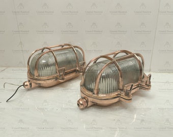 Marine Theme Bulkhead Mount Solid Copper Antique Ceiling Light Fixture Lot of 2