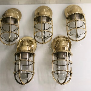 Nautical American Passage Way Bulkhead Swan Neck Brass New Light 5 Pieces