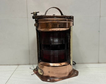 Ship Salvage Marine Old Copper & Brsss Metal Refurbished Original Electric Lamp Red Glass