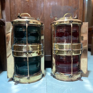 Original Authentic Reclaimed Vintage Brass Retro Stage Nautical Electric Lamp Set Of 2
