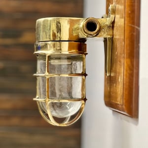 Maritime Antique Nautical Original Victorian Style Old Brass Bulkhead Wall Mount Light Fixture, Vintage Ship Lighting, Coastal Home Decor