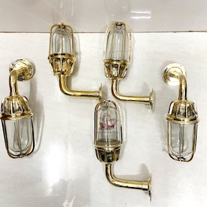 Maritime Vintage Brass Swan Neck Bulkhead Wall Light – Nautical Ship-Inspired Fixture – Wall Mount Sconce 5 Pcs