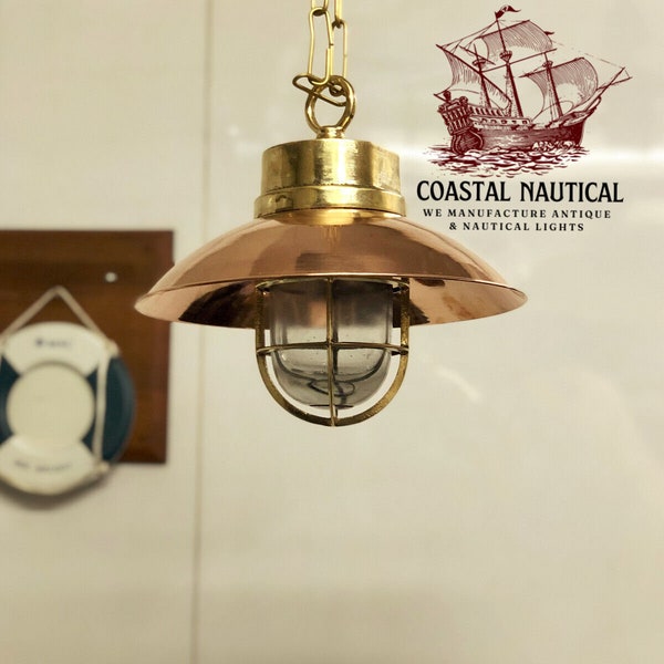 Authentic Style Solid Brass Marine Hanging/Bulkhead Ship Light With Copper Shade