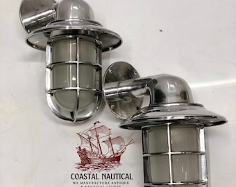 Large Swan Neck Nautical Passageway Aluminium Bulkhead New Wall Light with Shade Lot Of 2