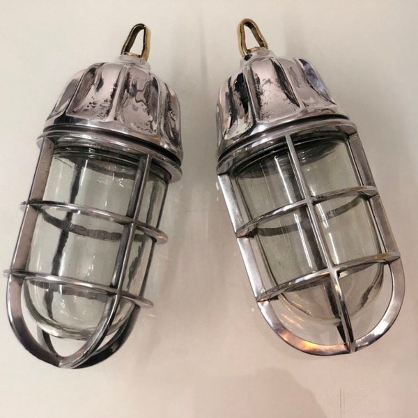 Victorian Style Aluminum Metal Hallway Hanging Light with Brass Hook lot of 2