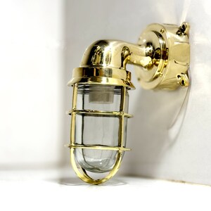 Antique Brass Nautical Swan Ship Bulkhead Light | Marine Passageway Junction Box Fixture | Solid Brass Maritime Wall Light
