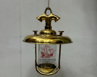 Lámpara colgante náutica de latón macizo vintage para decoración marina con pantalla