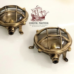 New Nautical Marine Small Round Cast Brass Ceiling light Antique Polish Lot Of 2