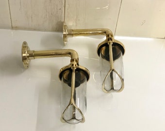 Solid Brass Swan Neck Wall Light: Nautical Marine Bulkhead Lighting (2 Pcs)