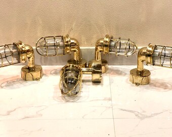 Wall Mount Nautical Style Bulkhead Passage Way Brass New Light 5 Piece