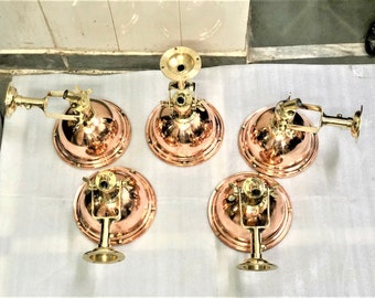 Nautical Marine Cargo Smooth Brass & Copper Pendant/Ceiling/Wall Light 5 Pieces