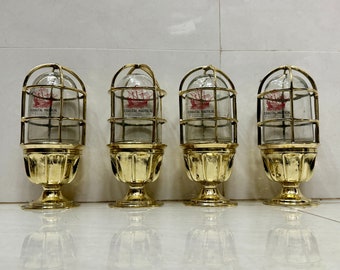 Brass Bulkhead Light Nautical Ship Marine Vintage Style Home Decor Light Fixture Set Of 4