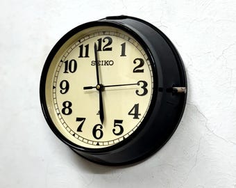 Retro Vintage SEIKO Marine Ship Wall Clock | Original Industrial Nautical Clock - Black | Timeless Decor