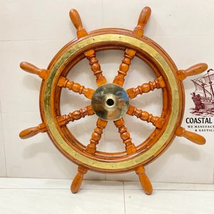 Home Decor Vintage Wall Boat Nautical Wooden Ship Steering Wheel Pirate Decor