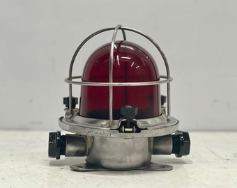 Retro Original Iron Metal Antique Bulkhead Light With Blue Coating & Red Glass