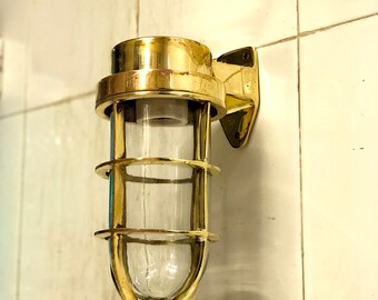 Mid Century Wall Sconce Light Fixture Solid Nautical Marine Style Brass New