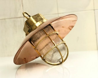 Antique Nautical Ship Light: Brass & Copper Vintage Pendant