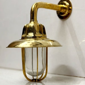 Vintage Nautical Brass Swan Neck Wall Sconce | Ship Bulkhead Passage Light Fixture | Maritime Solid Brass Lighting