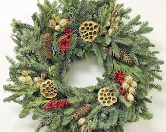 Pines Avenue Wreath: Handmade Fresh Evergreens Holiday Christmas