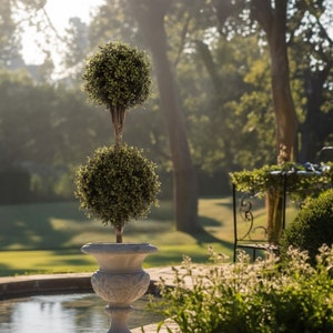UV Boxwood Double Ball Topiary, 36&quot;-48&quot; - UV Resistant, Indoor/Outdoor, Artificial Greenery for Home, Office, Patio or Porch