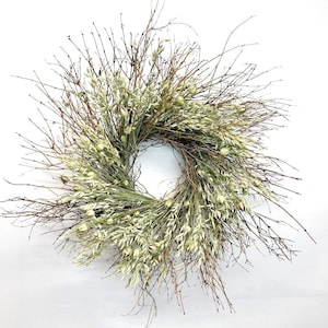 Handmade Natural Twig Wreath: Avena Oats & Nigella, 22 Inch