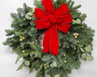 Festive Fir Wreath: Handmade Fresh Evergreens Holiday Christmas