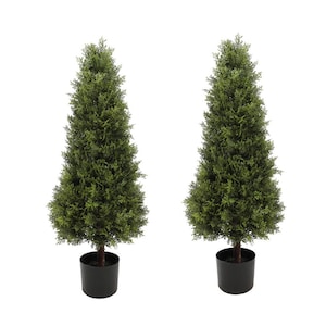 TWO UV Cypress Mixed Cone And Ball Topiaries - 36&quot;