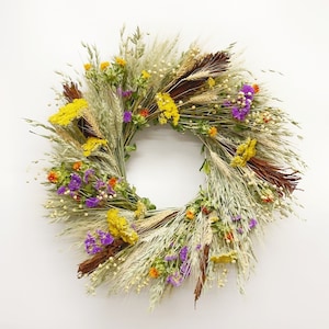 Handmade Natural Dried Flower Wreath: Blond Wheat, Oats, Fern